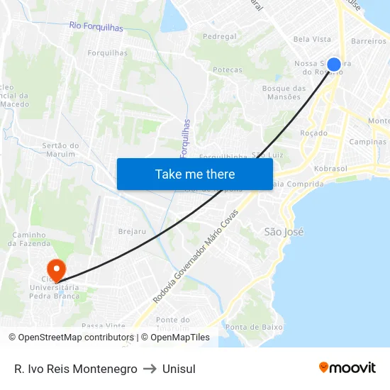 R. Ivo Reis Montenegro to Unisul map
