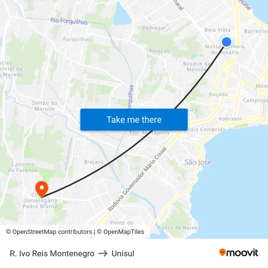 R. Ivo Reis Montenegro to Unisul map