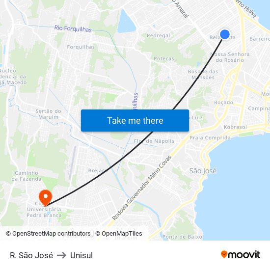 R. São José to Unisul map