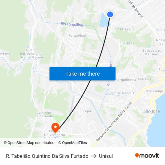 R. Tabelião Quintino Da Silva Furtado to Unisul map