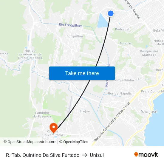 R. Tab. Quintino Da Silva Furtado to Unisul map