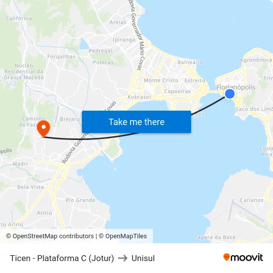 Ticen - Plataforma C (Jotur) to Unisul map