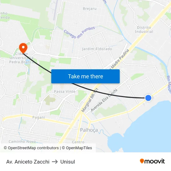 Av. Aniceto Zacchi to Unisul map