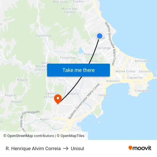 R. Henrique Alvim Correia to Unisul map
