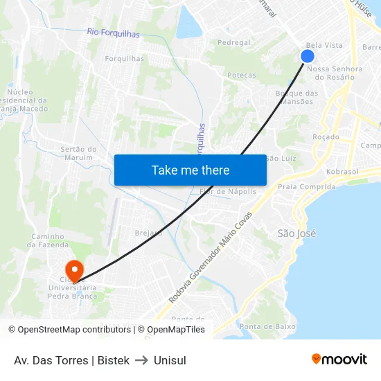 Av. Das Torres | Bistek to Unisul map