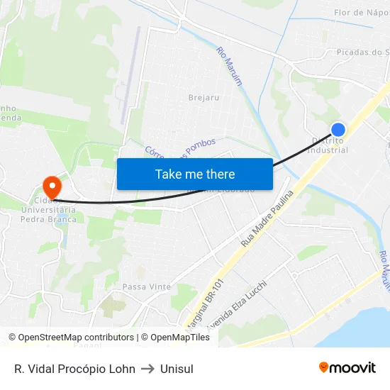 R. Vidal Procópio Lohn to Unisul map