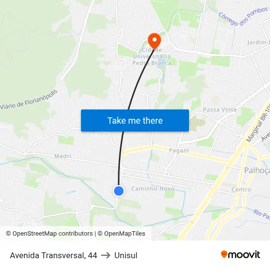 Avenida Transversal, 44 to Unisul map