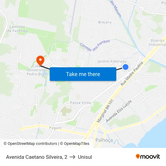 Avenida Caetano Silveira, 2 to Unisul map