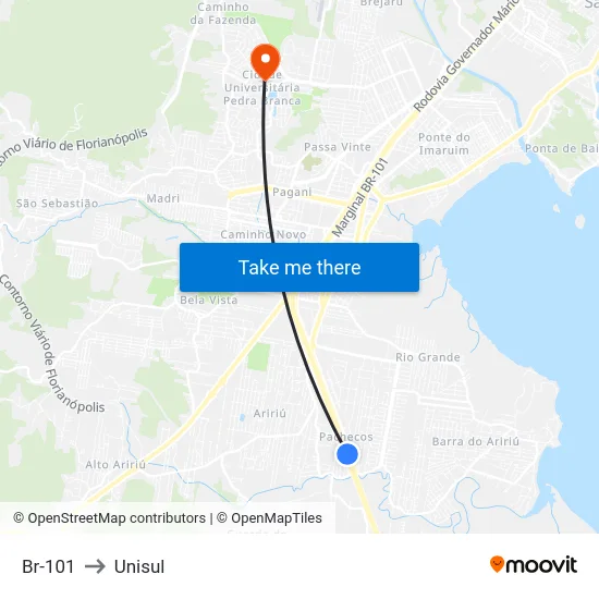 Br-101 to Unisul map