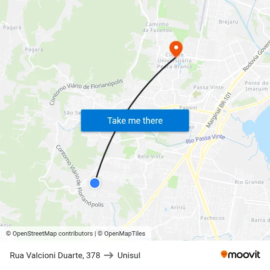 Rua Valcioni Duarte, 378 to Unisul map