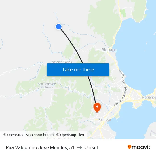 Rua Valdomiro José Mendes, 51 to Unisul map