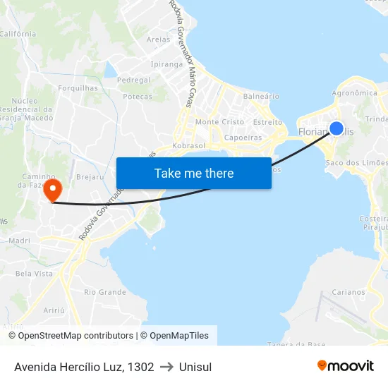Avenida Hercílio Luz, 1302 to Unisul map