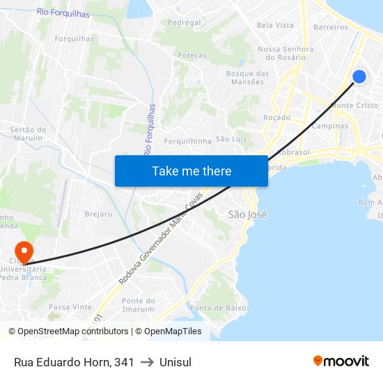 Rua Eduardo Horn, 341 to Unisul map