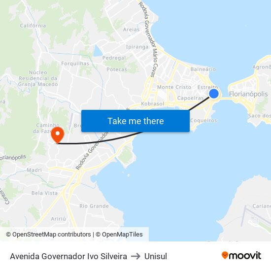 Avenida Governador Ivo Silveira to Unisul map