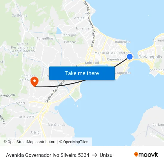 Avenida Governador Ivo Silveira 5334 to Unisul map
