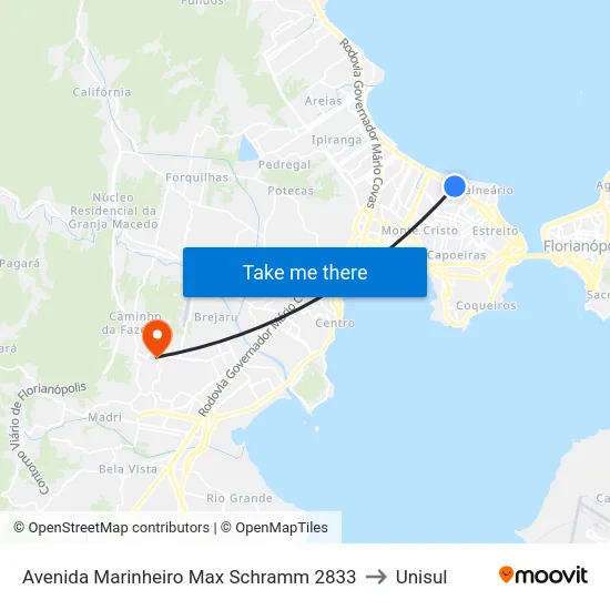 Avenida Marinheiro Max Schramm 2833 to Unisul map