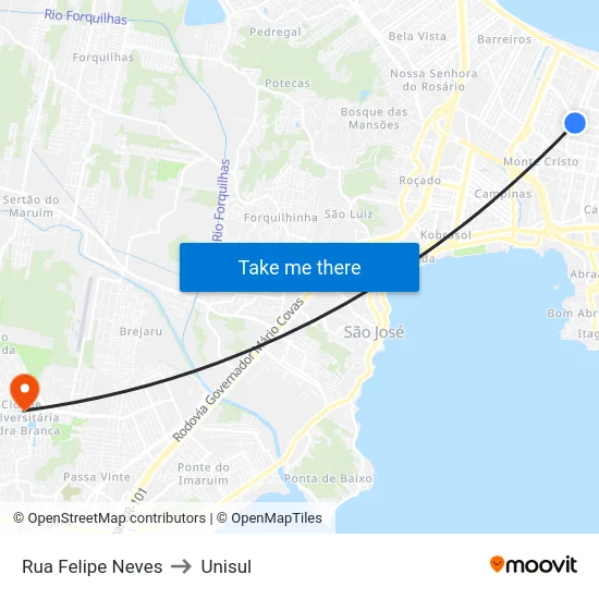 Rua Felipe Neves to Unisul map