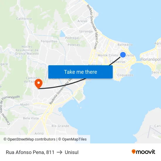 Rua Afonso Pena, 811 to Unisul map