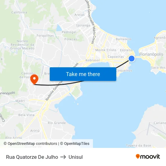 Rua Quatorze De Julho to Unisul map