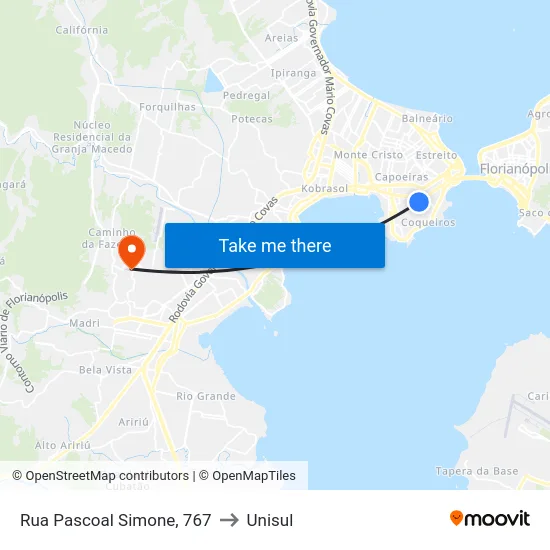 Rua Pascoal Simone, 767 to Unisul map