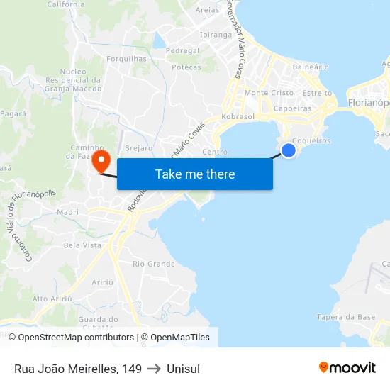 Rua João Meirelles, 149 to Unisul map