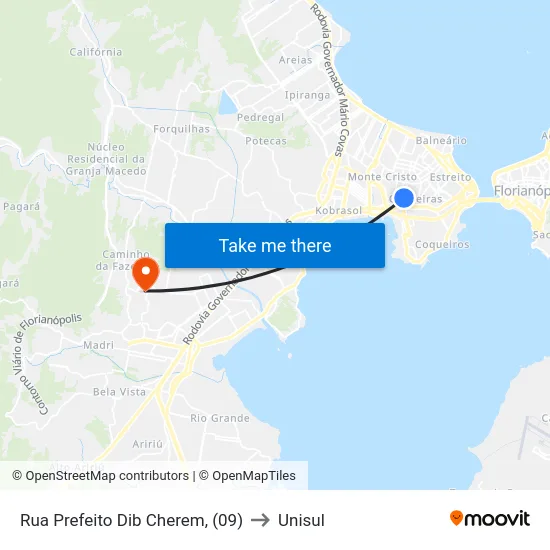 Rua Prefeito Dib Cherem,  (09) to Unisul map