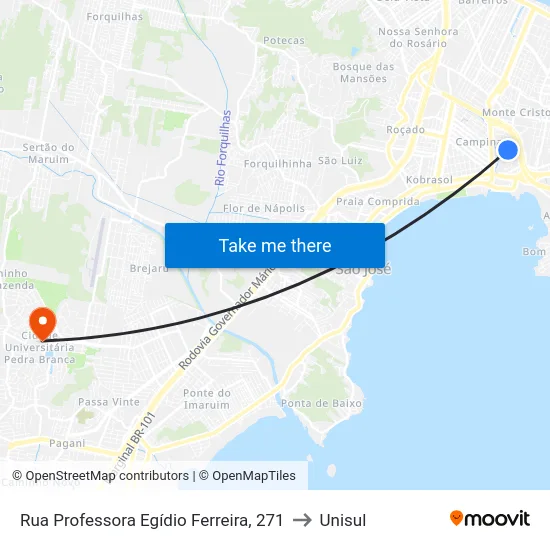 Rua Professora Egídio Ferreira, 271 to Unisul map