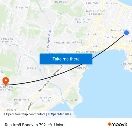 Rua Irmã Bonavita 792 to Unisul map