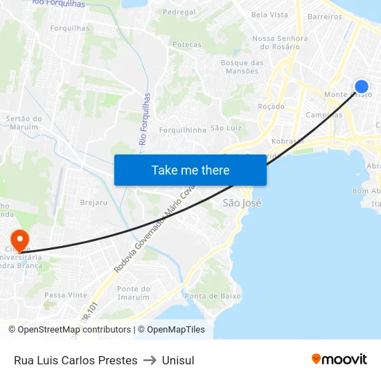 Rua Luis Carlos Prestes to Unisul map