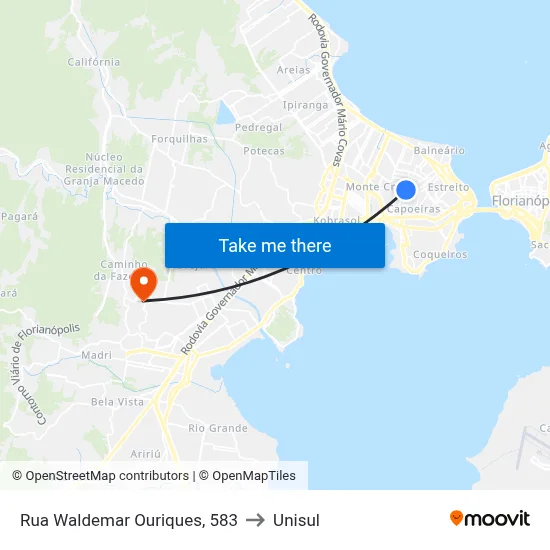 Rua Waldemar Ouriques, 583 to Unisul map