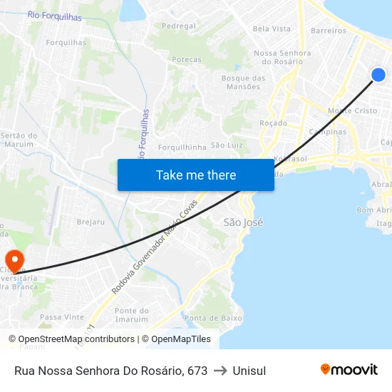 Rua Nossa Senhora Do Rosário, 673 to Unisul map