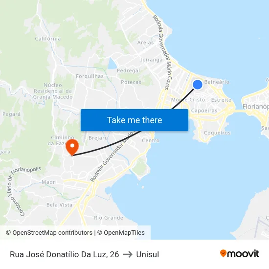 Rua José Donatílio Da Luz, 26 to Unisul map