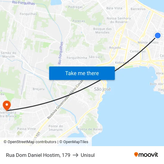 Rua Dom Daniel Hostim, 179 to Unisul map