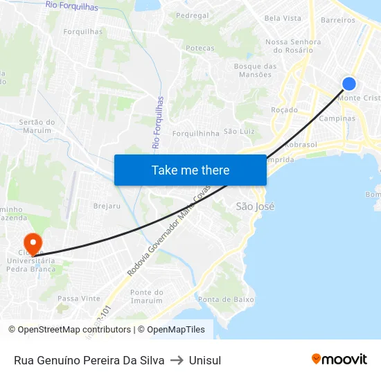 Rua Genuíno Pereira Da Silva,298 to Unisul map