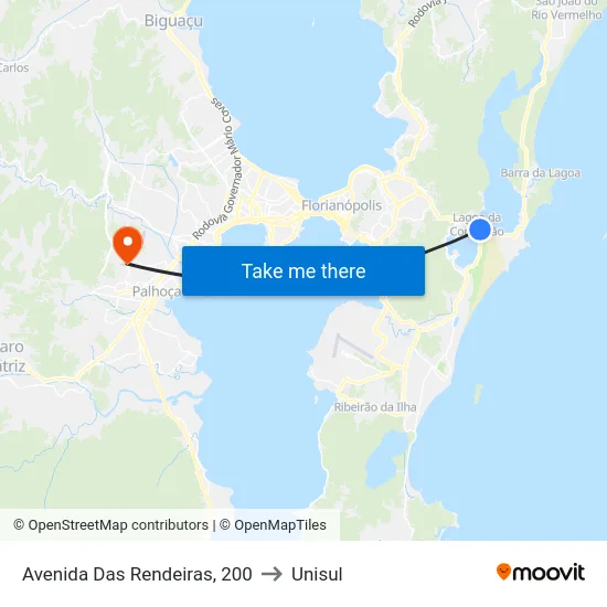 Avenida Das Rendeiras, 200 to Unisul map