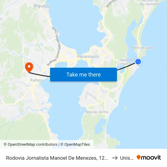 Rodovia Jornalista Manoel De Menezes, 1227 to Unisul map