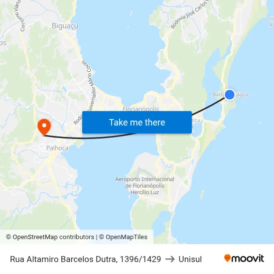 Rua Altamiro Barcelos Dutra, 1396/1429 to Unisul map