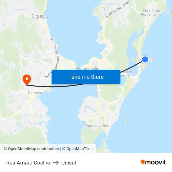 Rua Amaro Coelho to Unisul map