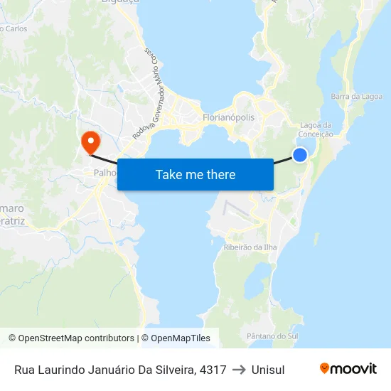 Rua Laurindo Januário Da Silveira, 4317 to Unisul map