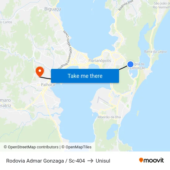 Rodovia Admar Gonzaga / Sc-404 to Unisul map
