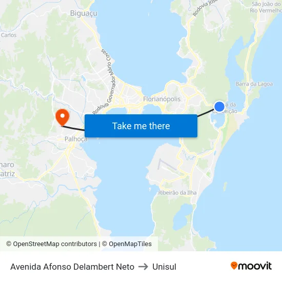 Avenida Afonso Delambert Neto to Unisul map