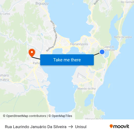 Rua Laurindo Januário Da Silveira to Unisul map