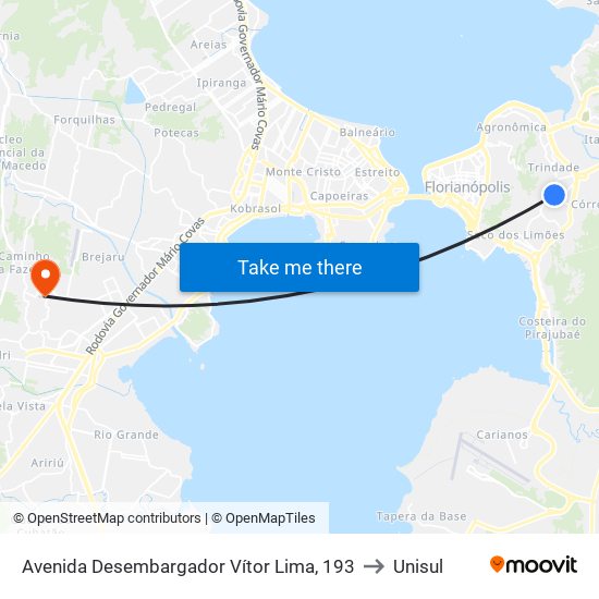 Avenida Desembargador Vítor Lima, 193 to Unisul map