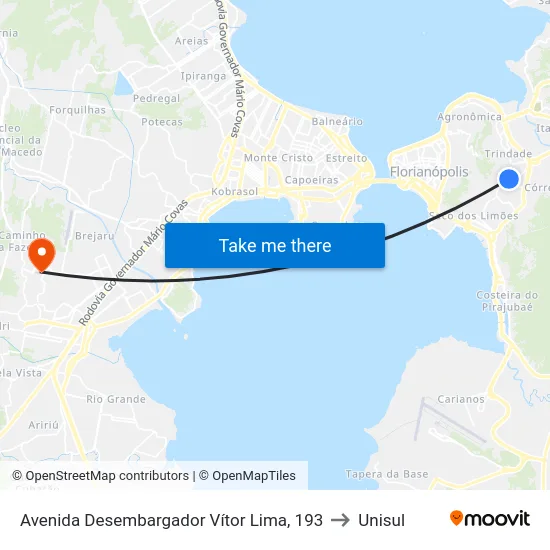 Avenida Desembargador Vítor Lima, 193 to Unisul map