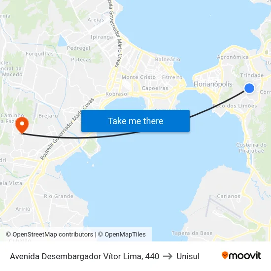 Avenida Desembargador Vítor Lima, 440 to Unisul map
