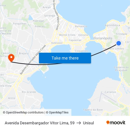 Avenida Desembargador Vítor Lima, 59 to Unisul map