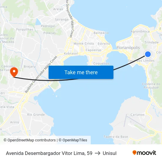 Avenida Desembargador Vítor Lima, 59 to Unisul map
