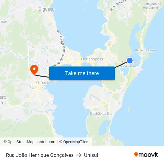 Rua João Henrique Gonçalves to Unisul map