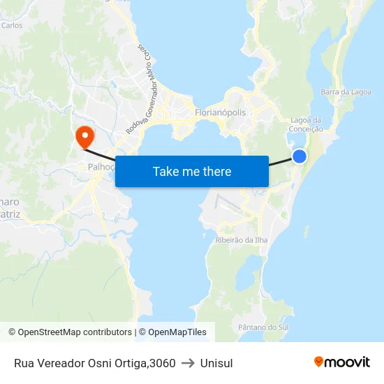 Rua Vereador Osni Ortiga,3060 to Unisul map