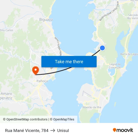Rua Mané Vicente, 784 to Unisul map